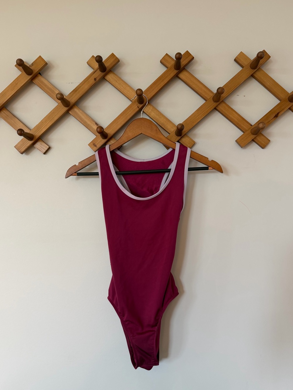 Mariia Burgundy & Mauve Trim Racerback Leotard – Size Small